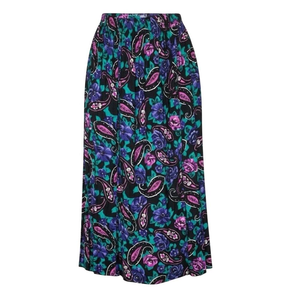 Vintage Norton & Company Petite Floral Paisley Rayon Skirt Bohemian - Small/26
